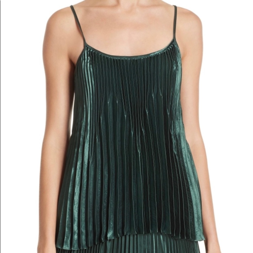 Pleated tank top in a rich forest green